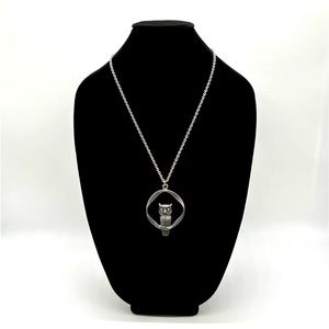 Vintage Norway Pewter Owl Pendant Necklace 30" Norsk Tinn